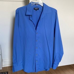 Express mens brilliant blue extra slim wrinkle resistant button up NWT